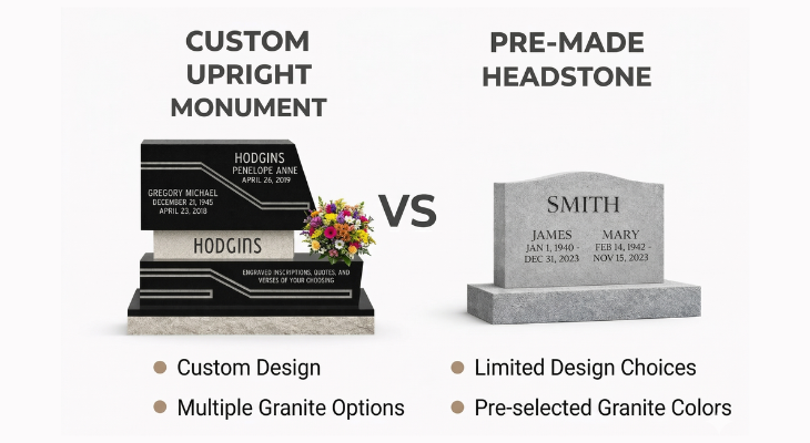 Custom Upright Monument vs Pre-Made Headstone: What Is the Difference?